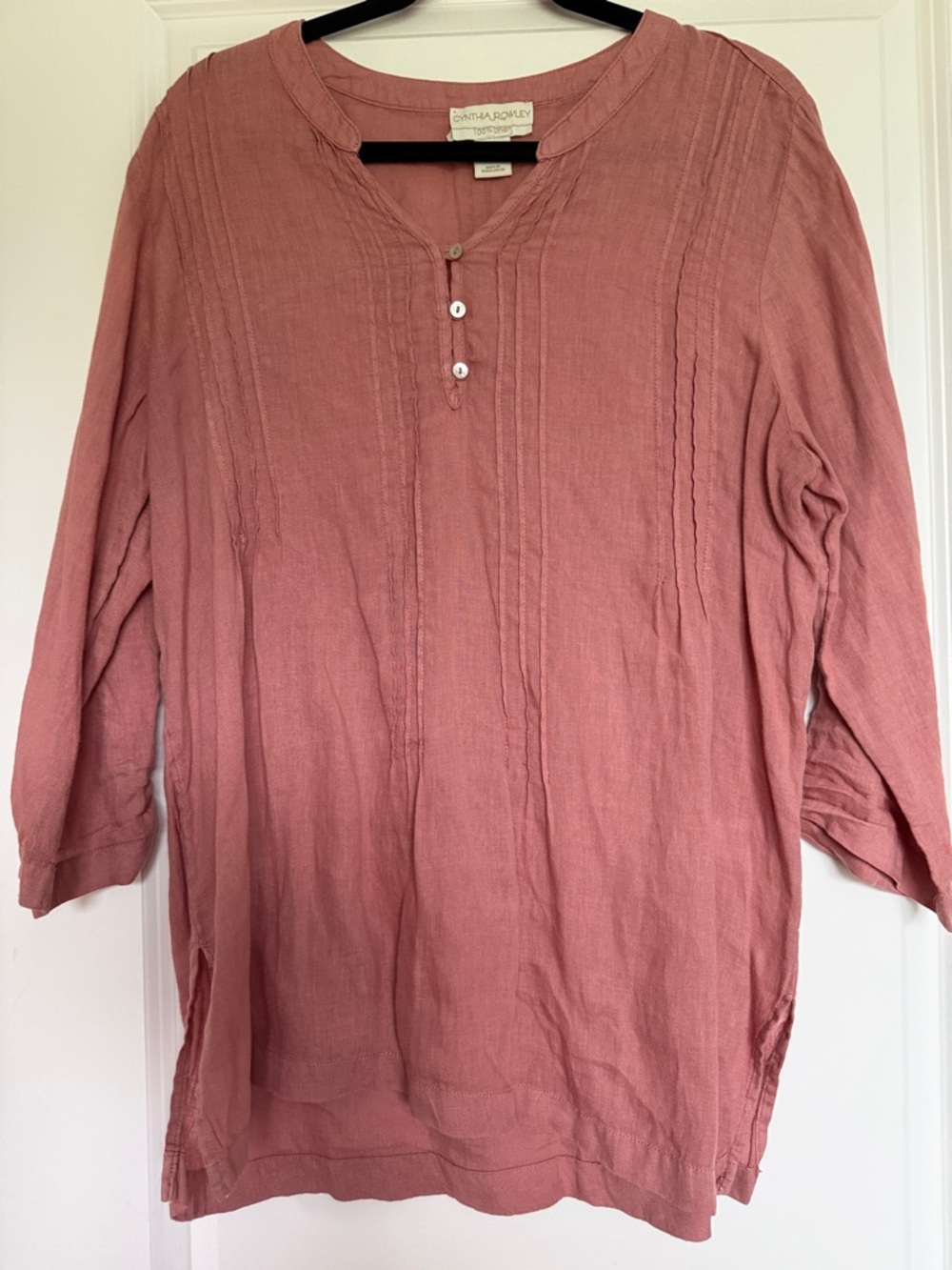 Cynthia Rowley Dusty Rose linen Long-Sleeve Henley
